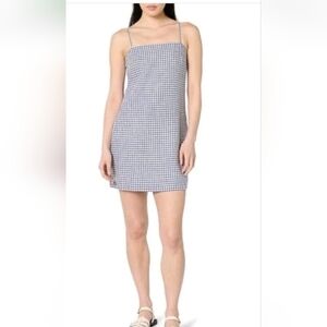 The Drop Women’s Seville Linen Mini Shift Dress Skipper Blue Gingham Lined Sz L